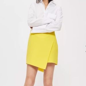 Topshop Yellow Assyemetric Wrap Mini Skirt